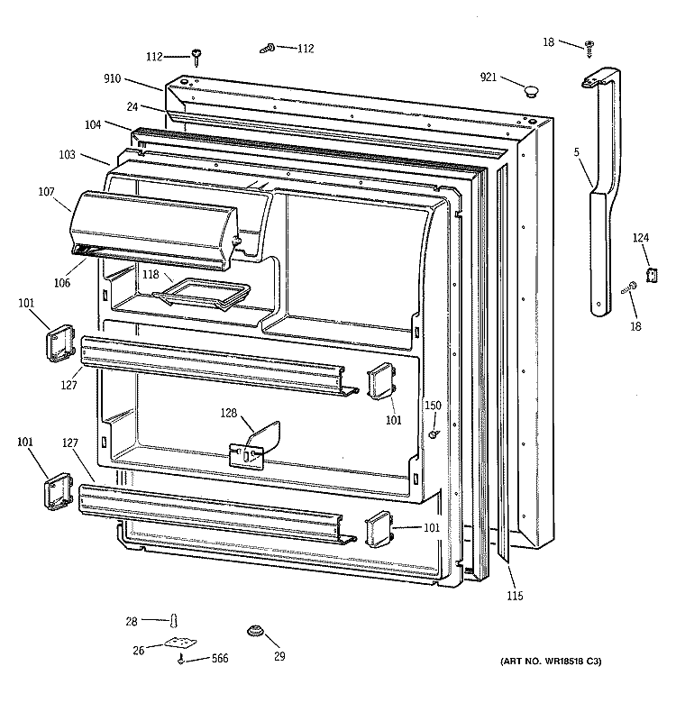 FRESH FOOD DOOR Diagram and Parts List for TBT18JABNRWW  General Electric Refrigerator