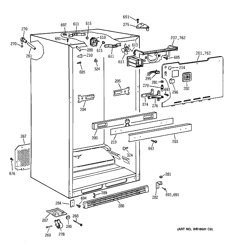 CABINET Diagram and Parts List for TBT18JABNRWW  General Electric Refrigerator