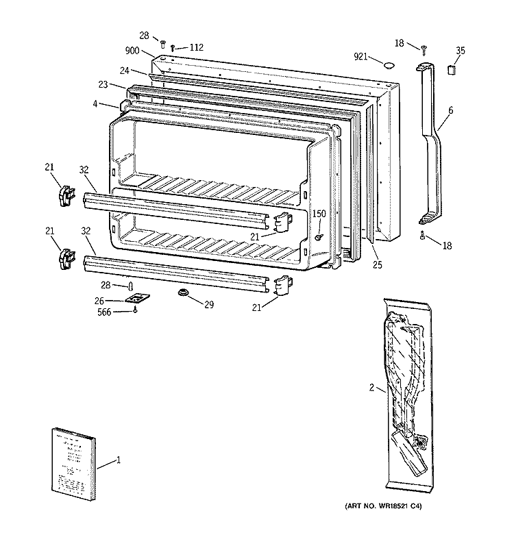 FREEZER DOOR Diagram and Parts List for TBT24JABNRWW  General Electric Refrigerator