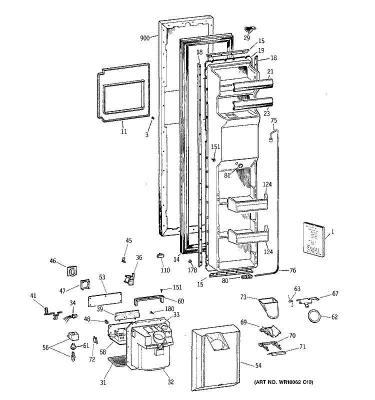 FREEZER DOOR Diagram and Parts List for ZFSB27DYBSS  General Electric Refrigerator