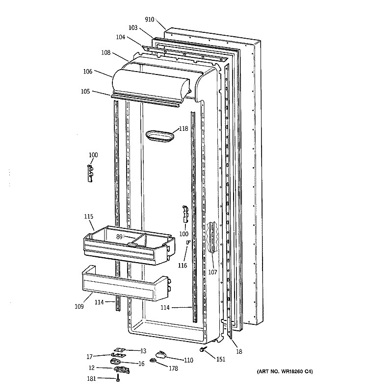FRESH FOOD DOOR Diagram and Parts List for ZFSB27DYBSS  General Electric Refrigerator