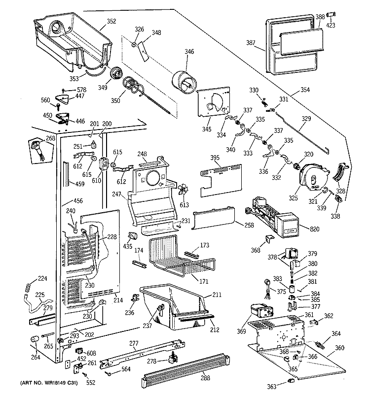 FREEZER SECTION Diagram and Parts List for ZFSB27DYBSS  General Electric Refrigerator