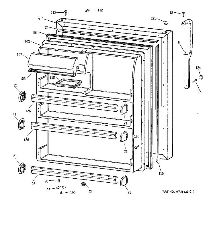 FRESH FOOD DOOR Diagram and Parts List for TBT21IABNRAA  General Electric Refrigerator