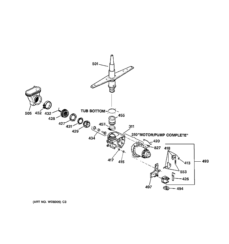 MOTOR - PUMP MECHANISM Diagram and Parts List for GSC3200ZZ0BL  General Electric Dishwasher