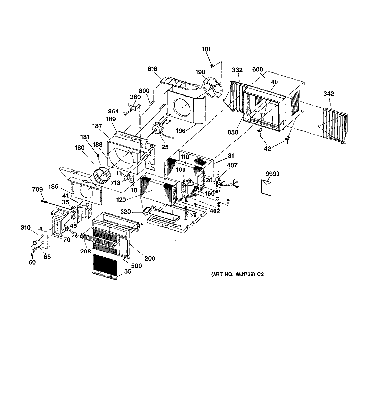 Section Diagram and Parts List for ASV08ACS1  General Electric Air Conditioner