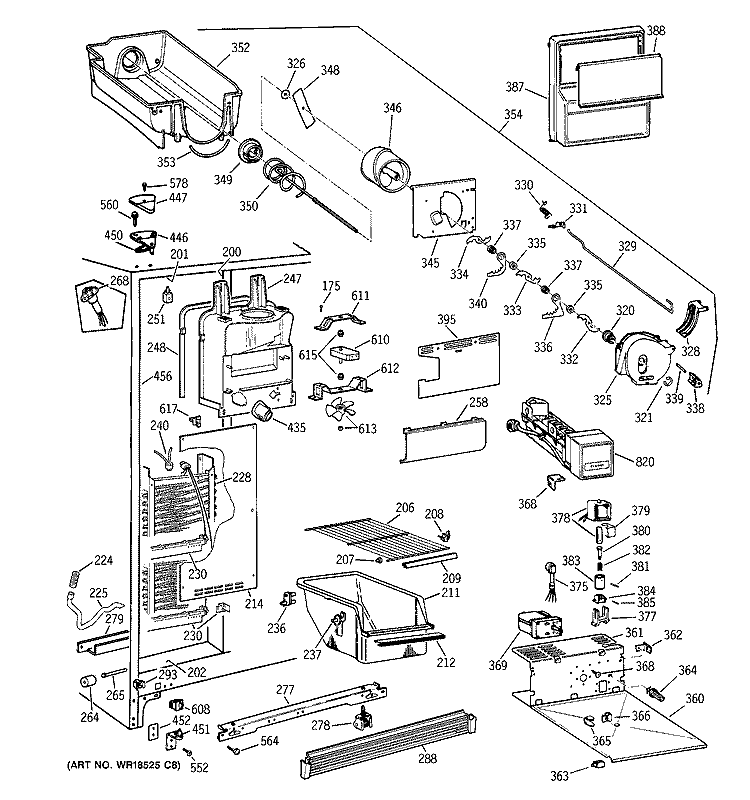 FREEZER SECTION Diagram and Parts List for TFX22QRBBAA  General Electric Refrigerator