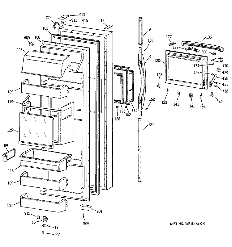 FRESH FOOD DOOR Diagram and Parts List for CSG28DHCBWW  Hotpoint Refrigerator