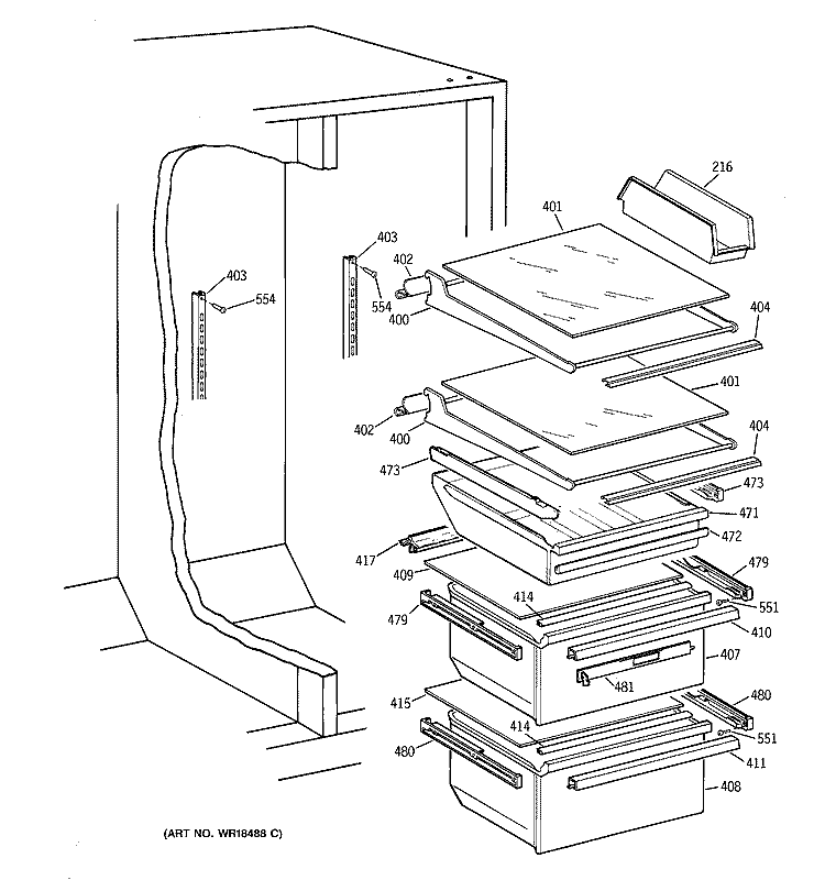 FRESH FOOD SHELVES Diagram and Parts List for CSG28DHCBWW  Hotpoint Refrigerator