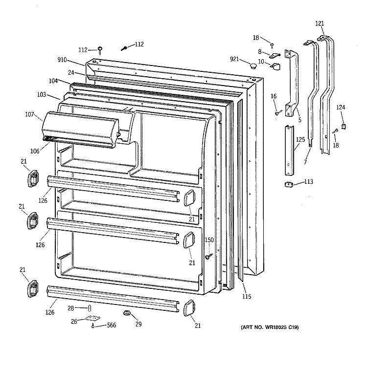 FRESH FOOD DOOR Diagram and Parts List for CTT21GABFRWW  Hotpoint Refrigerator