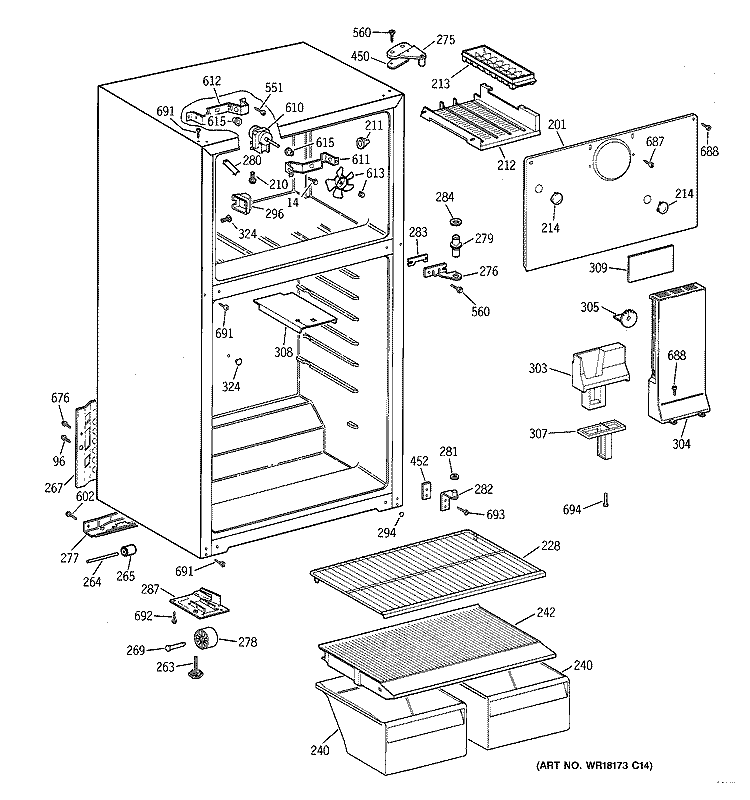 CABINET Diagram and Parts List for CTH16CYBERWW  Hotpoint Refrigerator