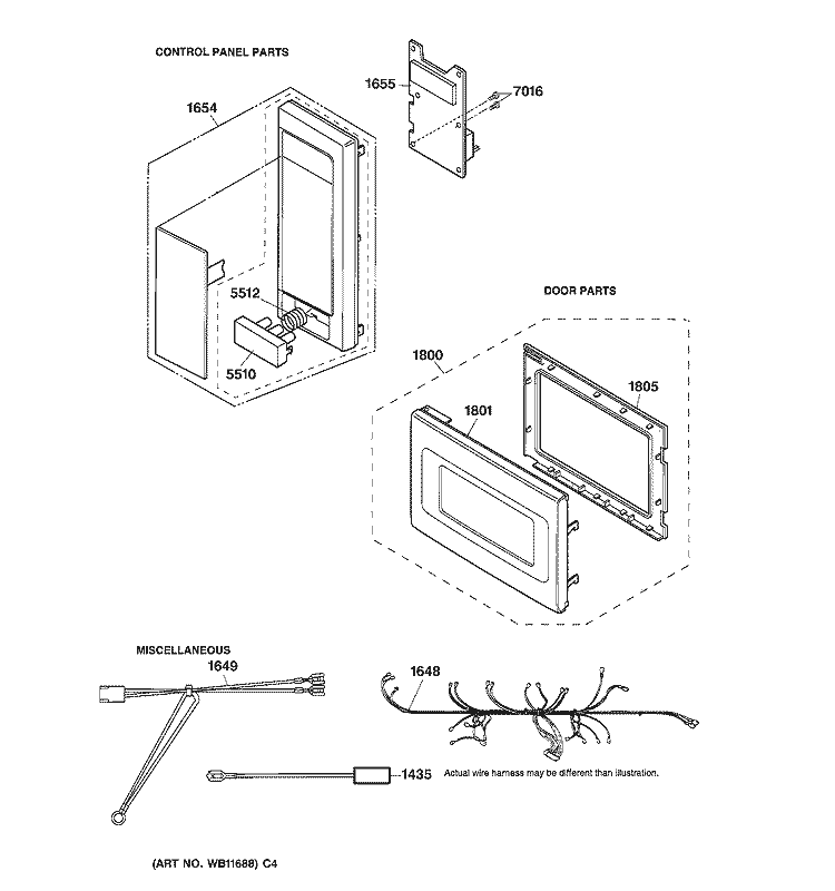 CONTROL PANEL, DOOR & WIRING Diagram and Parts List for JE1250GW02  General Electric Microwave