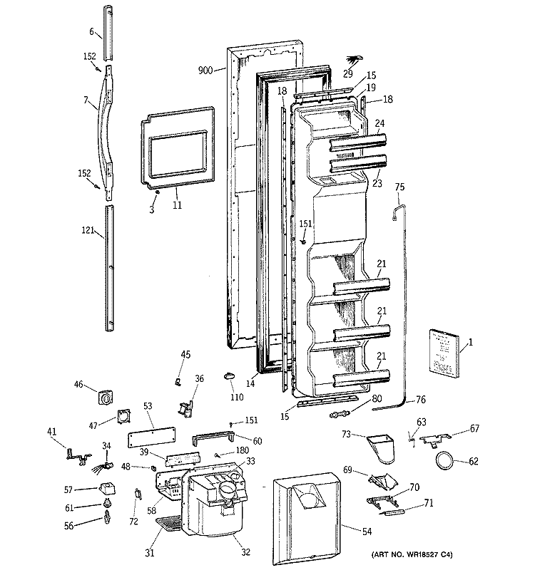 FREEZER DOOR Diagram and Parts List for TFX22ZPBBWW  General Electric Refrigerator