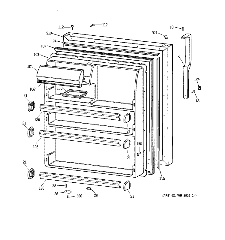 FRESH FOOD DOOR Diagram and Parts List for TBG21IABPRWW  General Electric Refrigerator
