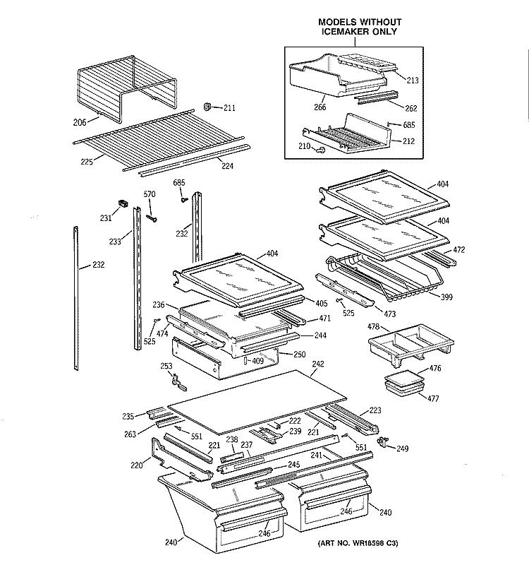 SHELF PARTS Diagram and Parts List for TBG22PABPRWW  General Electric Refrigerator