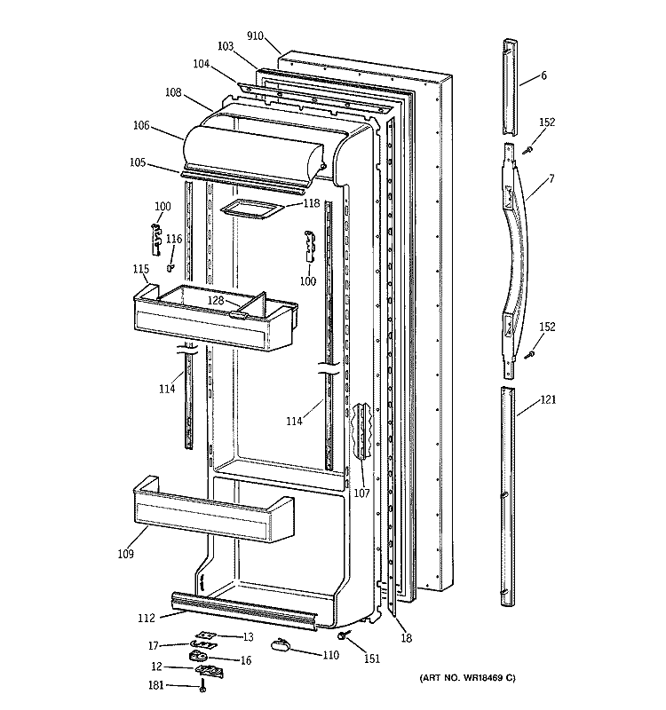 FRESH FOOD DOOR Diagram and Parts List for TFX25JRBBWW  General Electric Refrigerator