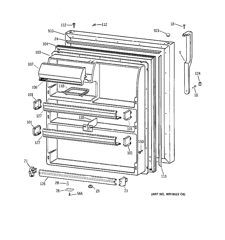 FRESH FOOD DOOR Diagram and Parts List for TBG24JABPRWW  General Electric Refrigerator