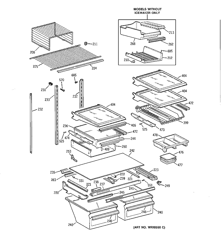 SHELF PARTS Diagram and Parts List for TBG25PABPRWW  General Electric Refrigerator