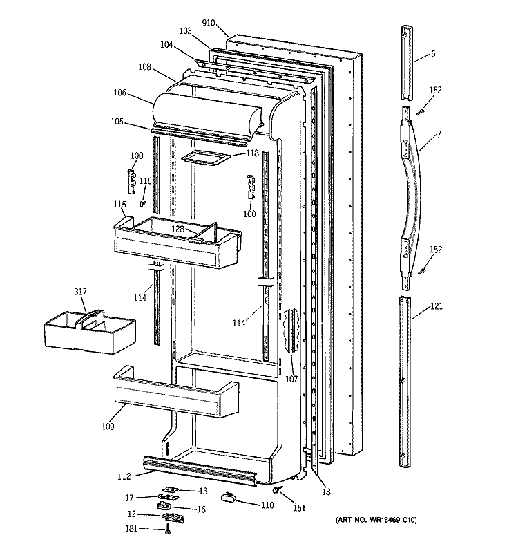 FRESH FOOD DOOR Diagram and Parts List for TFX25VRBBWW  General Electric Refrigerator