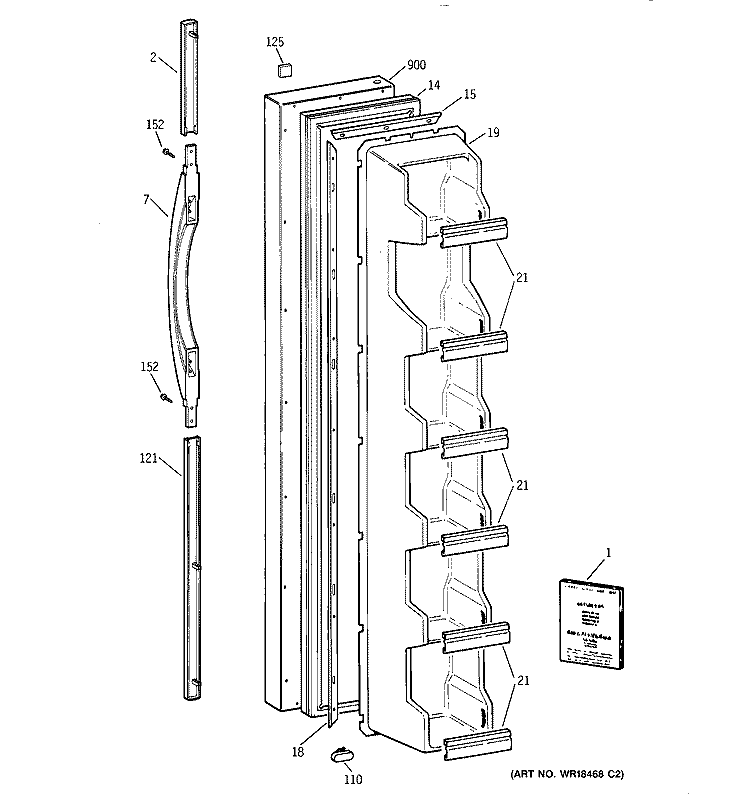 FREEZER DOOR Diagram and Parts List for TFX25ZABBWW  General Electric Refrigerator