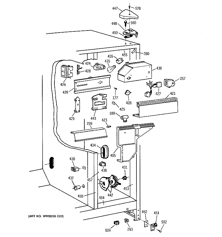 FRESH FOOD SECTION Diagram and Parts List for TFX25PABBWW  General Electric Refrigerator
