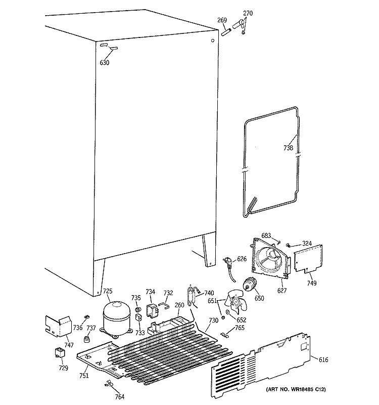 UNIT PARTS Diagram and Parts List for TFX25PABBWW  General Electric Refrigerator