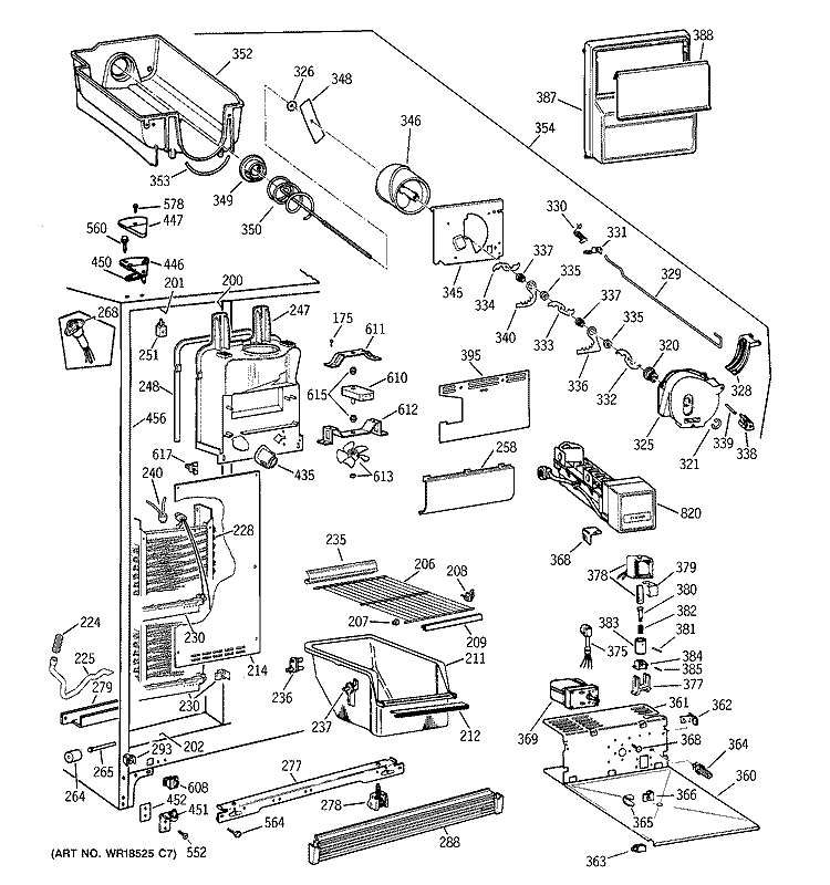 FREEZER SECTION Diagram and Parts List for TFX25ARBBWW  General Electric Refrigerator