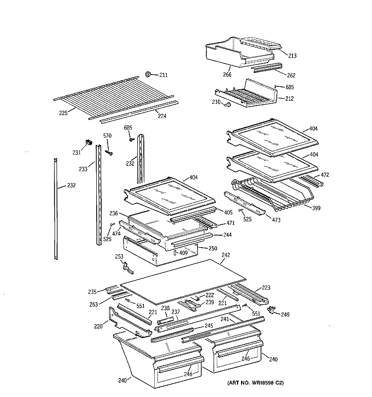 SHELF PARTS Diagram and Parts List for TBG19PABPRWW  General Electric Refrigerator