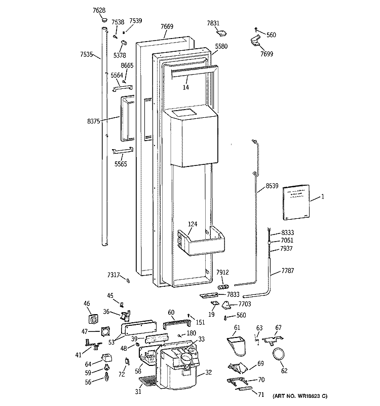 FREEZER DOOR Diagram and Parts List for ZISS42DAASS  General Electric Refrigerator