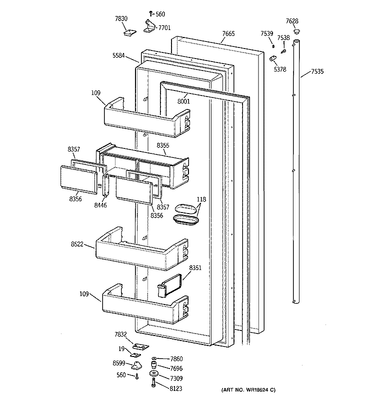 FRESH FOOD DOOR Diagram and Parts List for ZISS42DAASS  General Electric Refrigerator