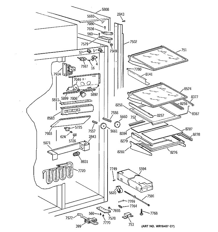 FRESH FOOD SECTION Diagram and Parts List for ZISS42DAASS  General Electric Refrigerator