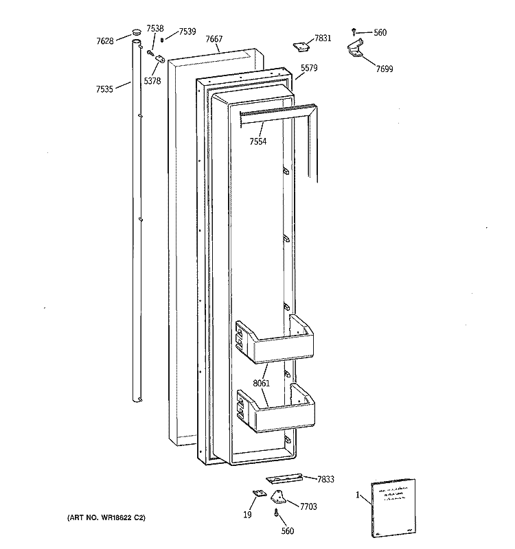 FREEZER DOOR Diagram and Parts List for ZISS42NAASS  General Electric Refrigerator