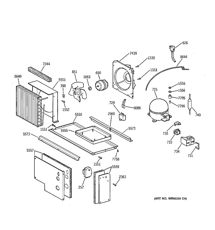 UNIT PARTS Diagram and Parts List for ZISS48DAASS  General Electric Refrigerator