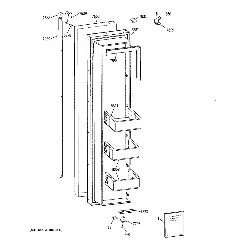 FREEZER DOOR Diagram and Parts List for ZISS48NAASS  General Electric Refrigerator