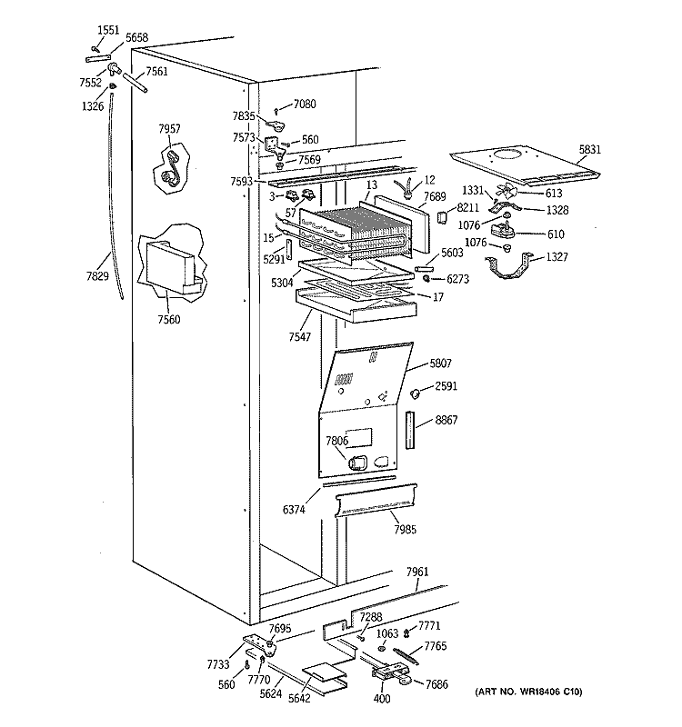 FREEZER SECTION Diagram and Parts List for ZISS48NAASS  General Electric Refrigerator