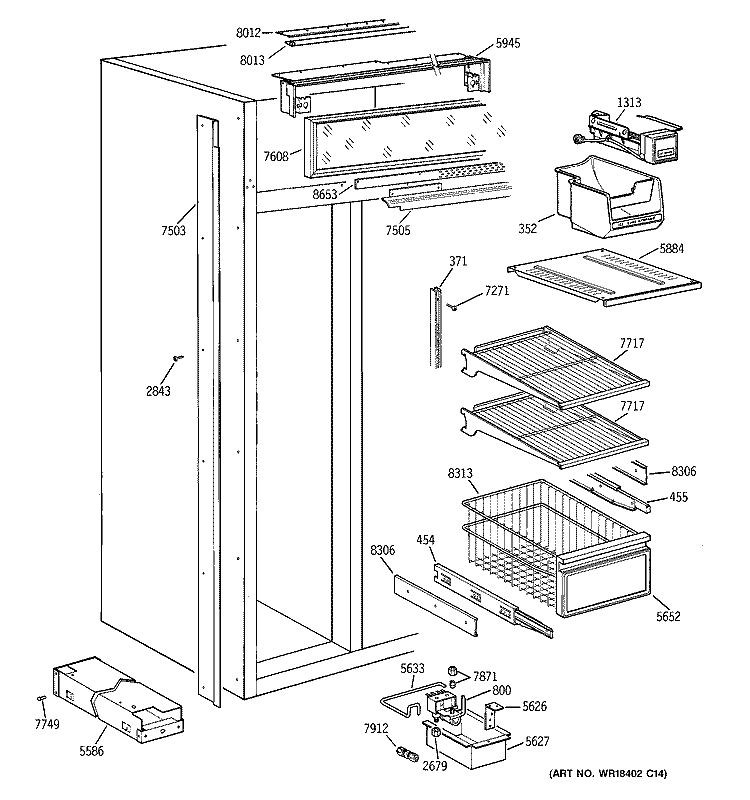 FREEZER SECTION Diagram and Parts List for ZISS48NAASS  General Electric Refrigerator