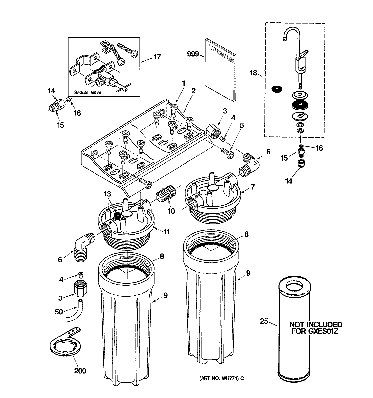 Section Diagram and Parts List for GNUT03A  General Electric Water Filter System
