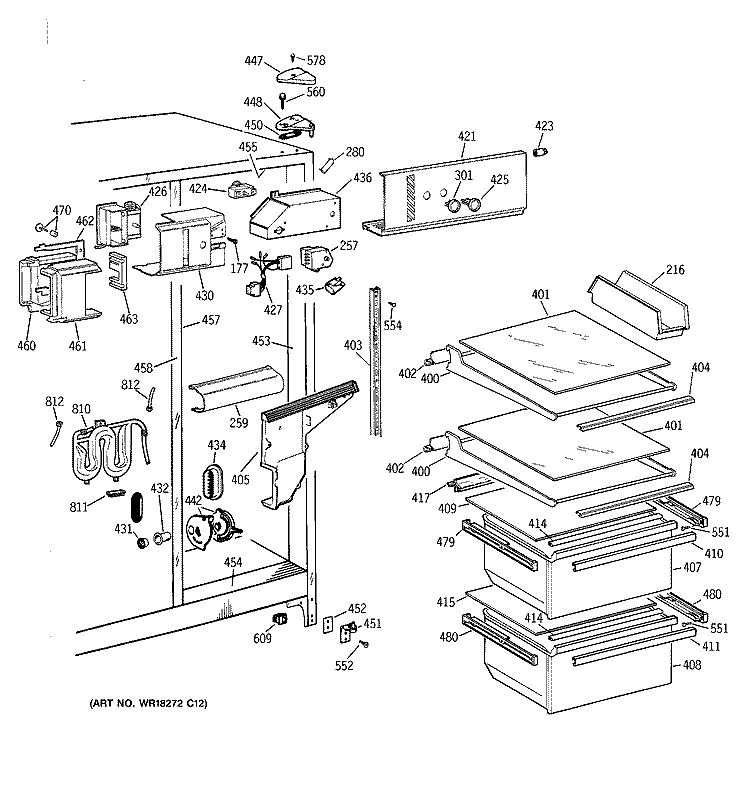 FRESH FOOD SECTION Diagram and Parts List for TFG20JRBBWW  General Electric Refrigerator