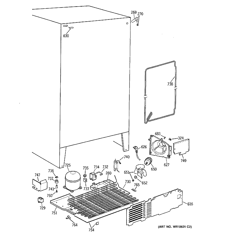 UNIT PARTS Diagram and Parts List for TFG22JABBWW  General Electric Refrigerator