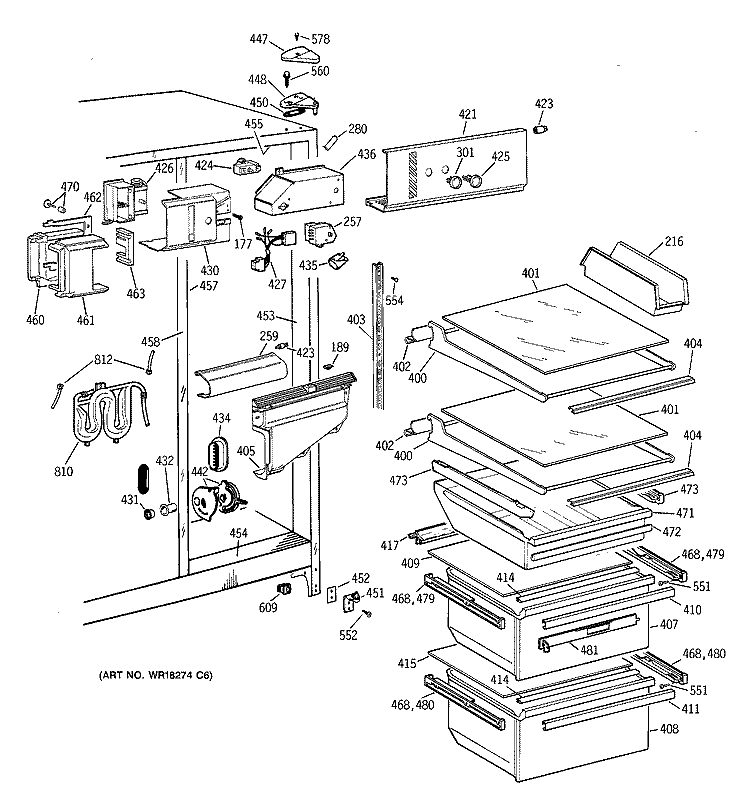 FRESH FOOD SECTION Diagram and Parts List for TFG22JRBBWW  General Electric Refrigerator