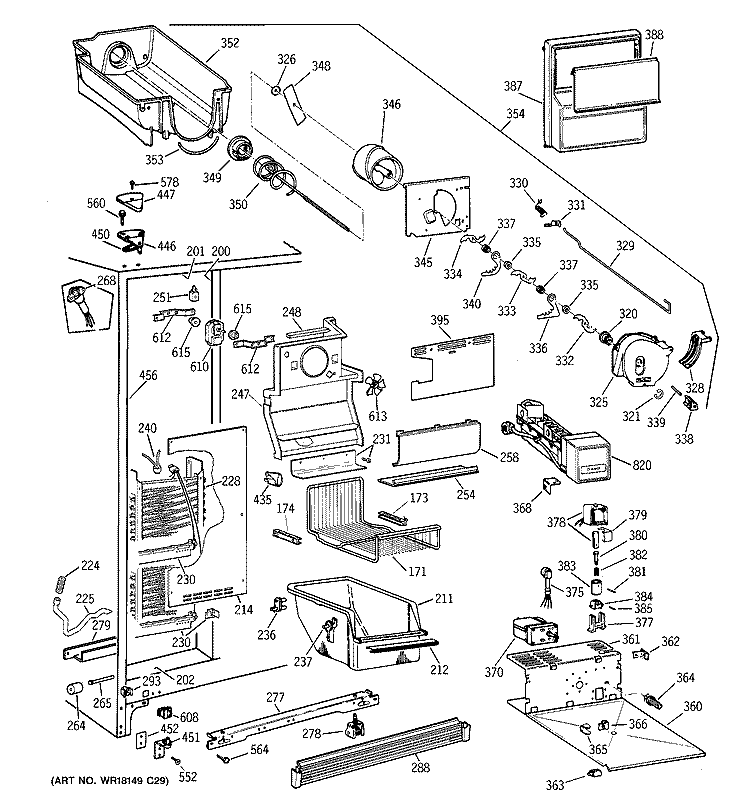FREEZER SECTION Diagram and Parts List for TFG22PRBBWW  General Electric Refrigerator