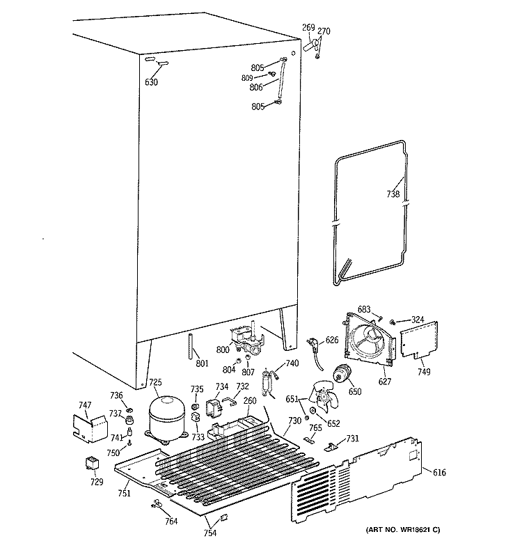 UNIT PARTS Diagram and Parts List for TFG22PRBBWW  General Electric Refrigerator