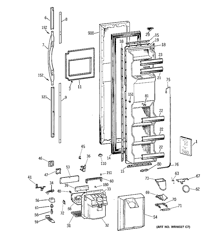 FREEZER DOOR Diagram and Parts List for TFG25PRBBWW  General Electric Refrigerator