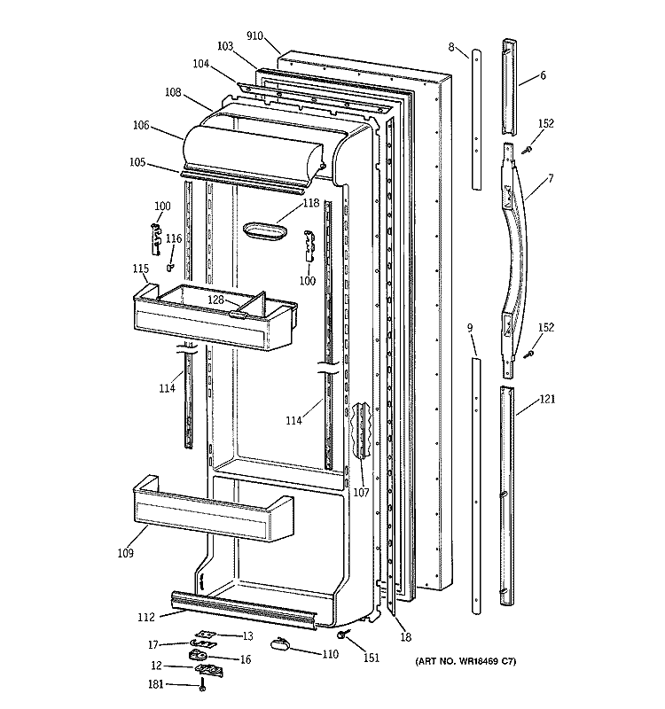 FRESH FOOD DOOR Diagram and Parts List for TFG25PRBBWW  General Electric Refrigerator