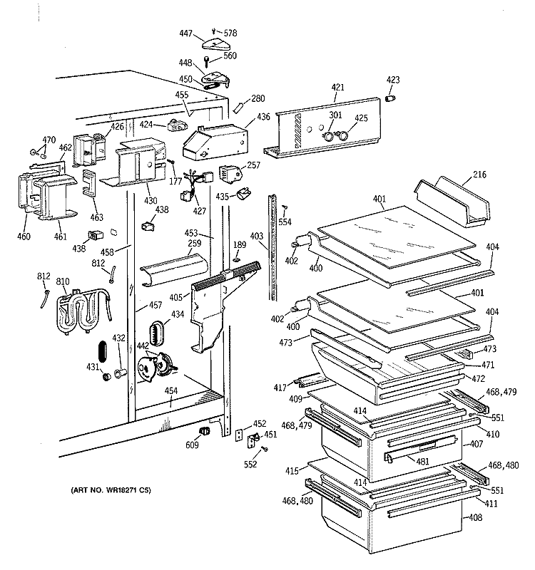 FRESH FOOD SECTION Diagram and Parts List for TFG25JRBBWW  General Electric Refrigerator