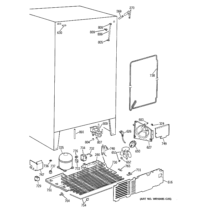UNIT PARTS Diagram and Parts List for TFG25PEBBWH  General Electric Refrigerator