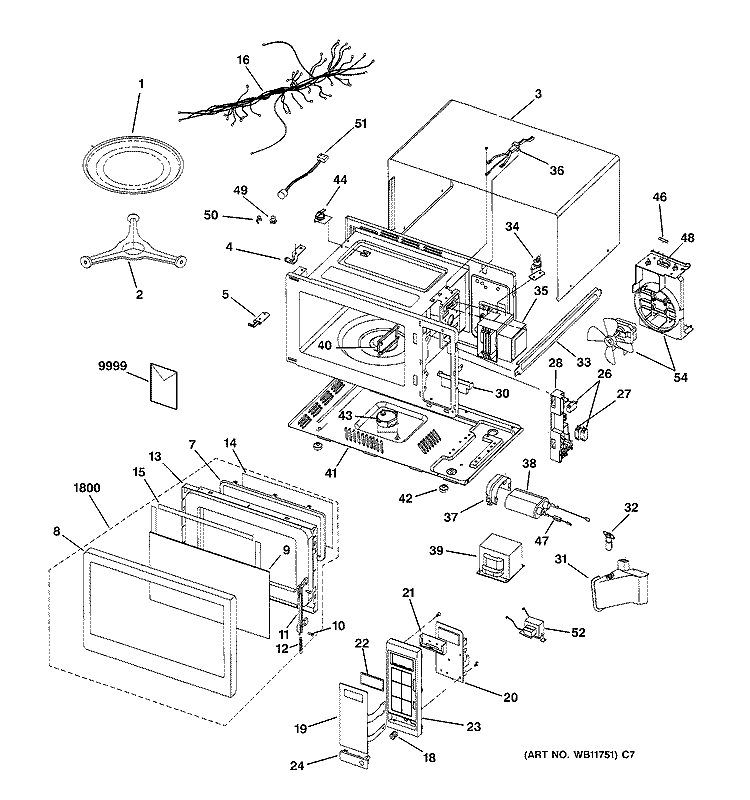 Section Diagram and Parts List for JE1650GA02  General Electric Microwave