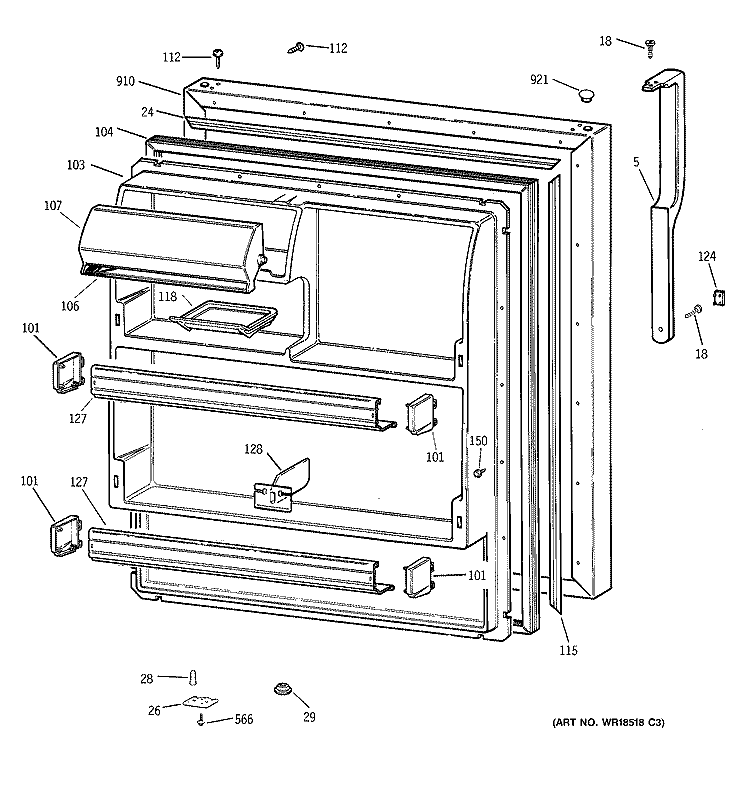 FRESH FOOD DOOR Diagram and Parts List for TBI18JIBPRWW  General Electric Refrigerator