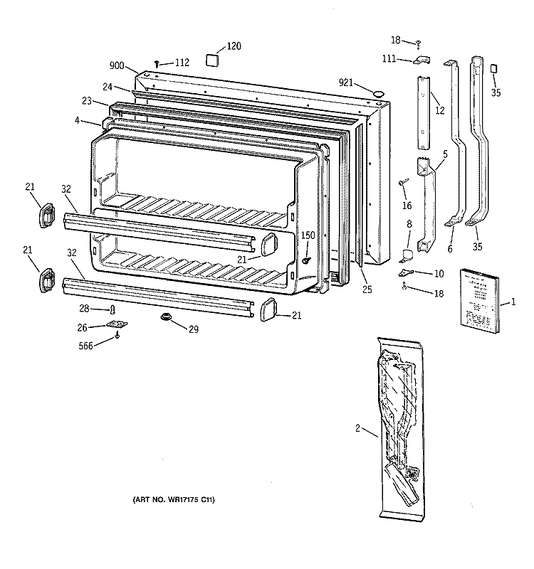 FREEZER DOOR Diagram and Parts List for CTG18GABGRWW  Hotpoint Refrigerator