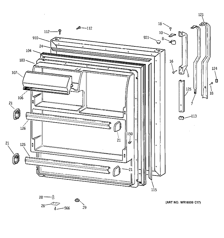 FRESH FOOD DOOR Diagram and Parts List for CTG18GABGRWW  Hotpoint Refrigerator