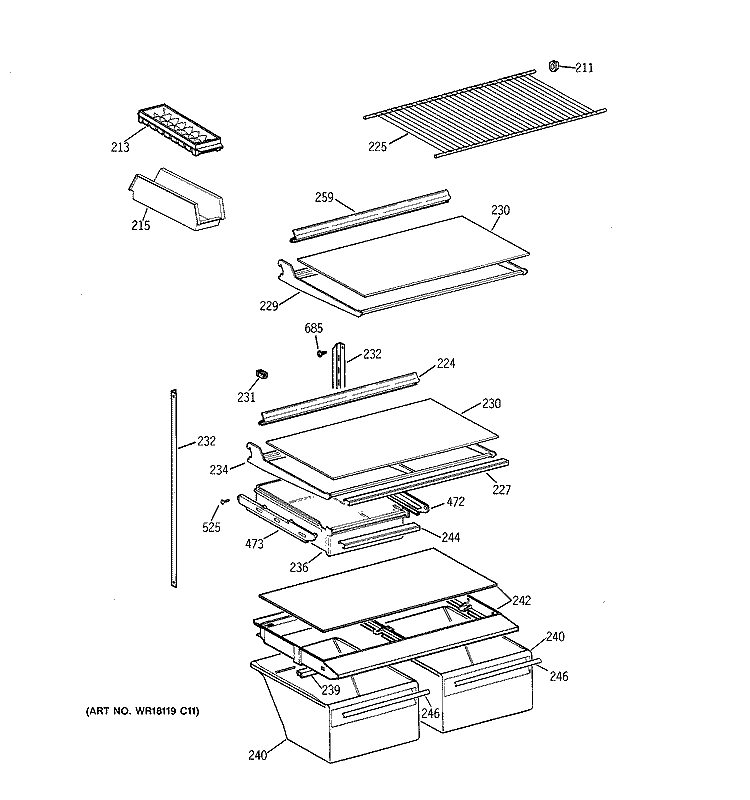 SHELF PARTS Diagram and Parts List for CTG18GABGRWW  Hotpoint Refrigerator
